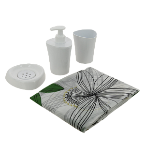 Набор аксессуаров для ванной комнаты VANSTORE 4 предмета (стакан дозатор для жидкого мыла, мыльница, занавеска) 008-04 000000000001203639