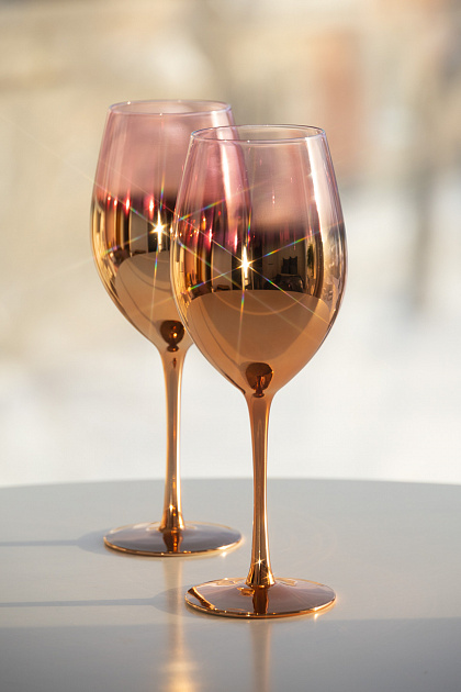 Набор бокалов для вина 2шт 450мл LUCKY напыление металлик розовое золото/розовый стекло 000000000001216182