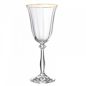 Набор бокалов для вина 6шт 250мл BOHEMIA CRISTAL Анжела с оптикой отводка золотом стекло 000000000001172643