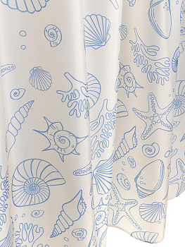 Шторка для ванной 180x200см DE'NASTIA Ракушки с водоотталкивающей пропиткой молочный/голубой полиэстер 000000000001204410