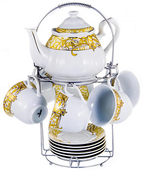Сервис чайный 13 предметов (чашка 220мл-6шт/блюдце-6шт/чайник/металлический стенд) АВРОРА Шедир ПУ 000000000001188220