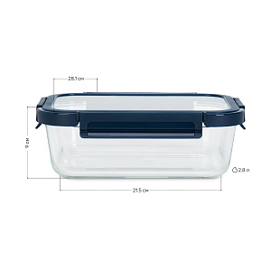Контейнер 2,8л 28,1х21,5х9см прямоугольный синяя крышка боросиликатное стекло 000000000001220359