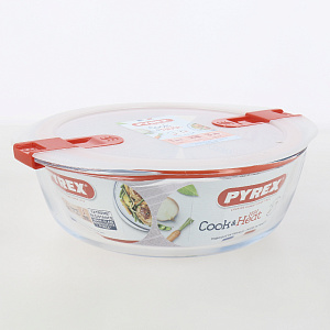 Форма для запекания и хранения 26x23x8см 2,3л PYREX с крышкой круглая стекло 000000000001211370