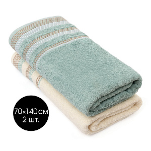 Набор махровых полотенец 2 шт 70x140см LUCKY голубой/молочный хлопок 100% 000000000001216094