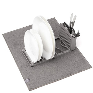 Набор сушилка 3 секции+коврик для посуды DE'NASTIA темно-серый пластик/полиэстер 000000000001210340
