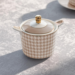 Сахарница 300мл DE'NASTIA Гусиная лапка белый/бежевый фарфор 000000000001221006