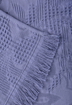 Покрывало 150x200см LUCKY Листья с бахромой синее 100% хлопок 000000000001212554