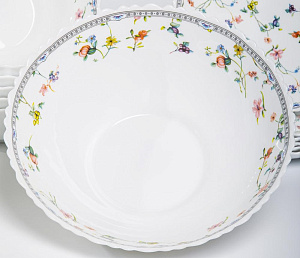 Набор столовый 19 предметов OLAFF ЗИРАНА (тарелки: 19см-6шт, 24см-6шт, салатники: 650мл 17,5см-6шт, 1,5л 23см-1шт) опал 000000000001211225