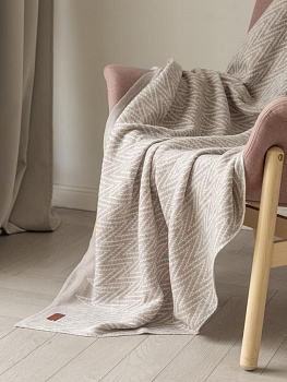 Плед двухсторонный 140x180см DE'NASTIA Зиг-заг молочный/бежевый акрил 000000000001218618