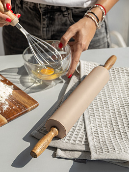 Скалка 42,5x24,5x5см DE'NASTIA деревянная ручка из акации бежевый силикон 000000000001213973