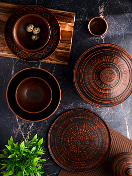 Тарелка десертная 21см резная дымленая керамика 000000000001211394