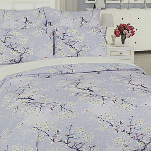 Комплект постельного белья евро LUCKY Весенний сад 2наволочки70х70см 1пододеяльник215х220см 1простыня220х240см голубой поплин 100%хлопок 000000000001206536