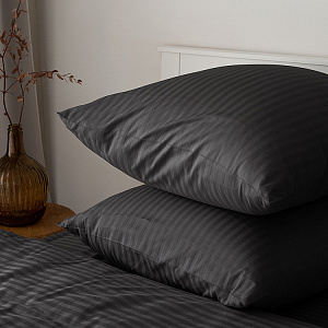 Наволочки 70x70см 2шт DE'NASTIA темно-серый страйп-сатин 1см хлопок 100% 000000000001226095