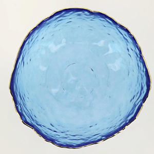 Салатник 17см/620мл LUCKY средний голубой с золотой каймой стекло 000000000001208543