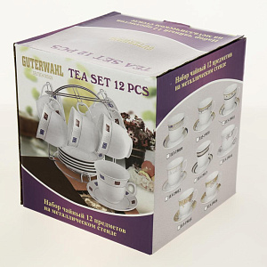 Набор чайный фарфор 12шт (6 чашек 220мл + 6 блюдец) металлический стенд подарочная упаковка Аврора Дана Guterwahl 113-19011 000000000001200581