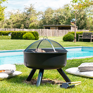 Чаша костровая 75х75х42см с крышкой кочергой решеткой сталь 000000000001218542