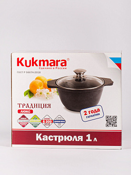 Кастрюля 1л KUKMARA Традиция стеклянная крышка антипригарное покрытие черный литой алюминий 000000000001204803