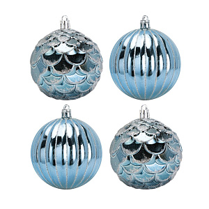 Декоративное украшение Набор шаров 4шт 8см Рельеф серия Голубая пластик 000000000001224115