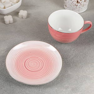 Пара чайная 220мл/13,5см ДОЛЯНА Млечный путь розовая фарфор 000000000001210611