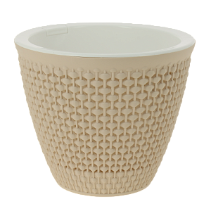 Кашпо со вставкой Ротанг 1,6л цвет Пудровый артикул КШ-6470 пластик 000000000001194627