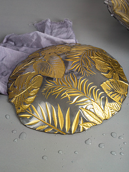 Блюдо сервировочное 22см EFE GLASS Листья золото стекло 000000000001213520