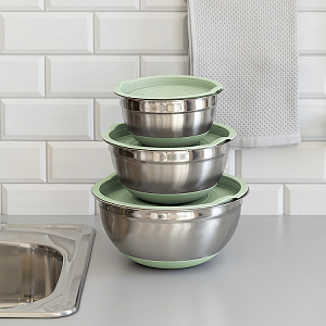 Миска для приготовления 1,4л 18см DE'NASTIA с крышкой мятный нержавеющая сталь/силикон 000000000001219647