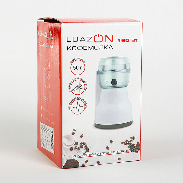 Кофемолка LuazON LMR-04, 160Вт, белый, пластиковая чаша 50г 000000000001180052