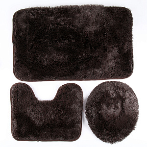 Набор ковриков для ванны и туалета 3шт 32х40см 40х50см 50х80см ДОЛЯНА Пушистик коричневый полиэстер 000000000001211506