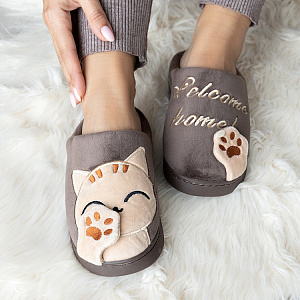 Туфли домашние-тапки р.42-43 LUCKY Коты коричневый полиэстер 000000000001187788