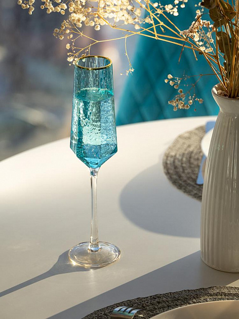 Фужер для шампанского 173мл LUCKY голубой с золотой каймой стекло 000000000001210476