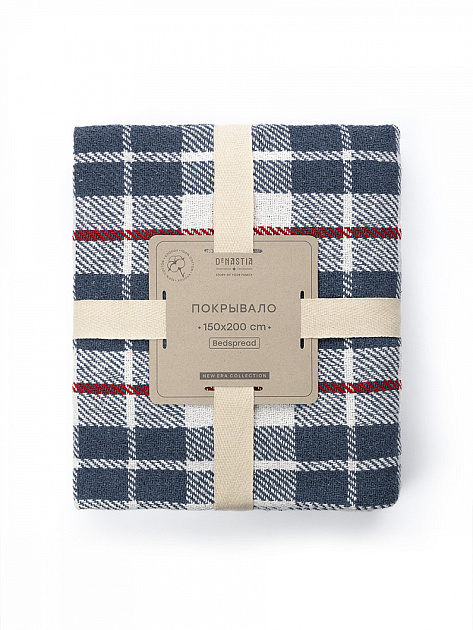 Покрывало 150x200см DE'NASTIA клетка синий/белый хлопок 000000000001229646