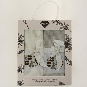 Набор кухоных полотенец 45х70см(2шт) LUCKY вафля ВЫШИВКА молочный/бежевый D000191 000000000001204422