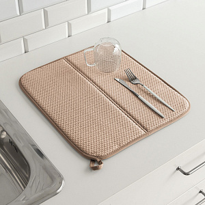 Коврик для сушки посуды 38x44см LUCKY складной бежевый микрофибра 000000000001222791