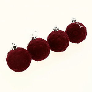 Новогоднее подвесное украшение Шары уют бордо бархат из полистирола 4шт 6x6x6см 81915 000000000001201812