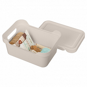 Ящик 27х19х12см 4,6л ECONOVA LUXE универсальный с крышкой светло-бежевый пластик 000000000001206119