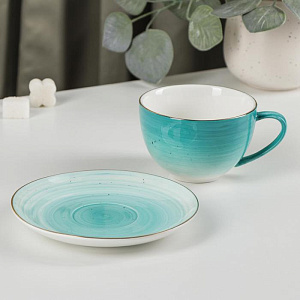 Пара чайная 220мл/13,5см ДОЛЯНА Млечный путь бирюза фарфор 000000000001210610