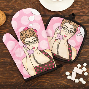 Набор кухонный Этель Love Life Горошек (прихватка 17х17см + рукавица 26х16см) 100%пэ 4437252 000000000001200831