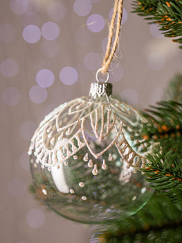 Декоративное украшение Шар №4,5 D8см БИРЮСИНКА Кружево белый стекло 000000000001207645