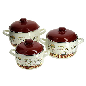 Набор посуды для приготовления 6 предметов Повара (кастрюли: 2,2л+4л+5,3л) металлическая крышка 000000000001006453