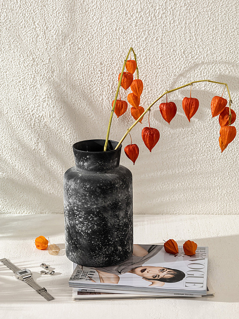 Ваза декоративная 14,7x14,7x24,7см DE'NASTIA Египет Loft цемент чёрный стекло 000000000001225013