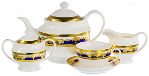 Набор чайный фарфор 15шт 6чашек/6блюдец/чайник/сахарница/молочник подарочная упаковка Эстелла 123-16005 000000000001197862