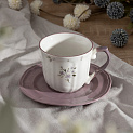 Пара чайная 220мл/блюдце DE'NASTIA Vintage цветы фиолетовая кайма белый фарфор 000000000001227047