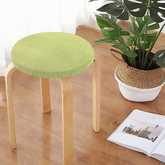 Подушка на стул 31,5см DE'NASTIA круглая светло-зеленая бархатная 100%полиэстер 000000000001208958