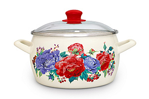 Кастрюля 5,7л METROT Поляна стеклянная крышка эмаль 338696 000000000001198230