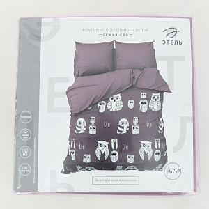 Комплект постельного белья Евро ЭТЕЛЬ Семья сов пододеяльник 200х215см простынь 220х240см наволочки 70х70см-2шт хлопок 000000000001211282
