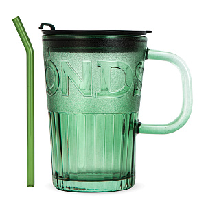 Кружка с трубочкой 400мл зеленая стекло 000000000001221918