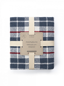 Покрывало 200x220см DE'NASTIA клетка синий/белый хлопок 000000000001229647