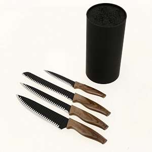 Набор ножей 4шт ПОСУДА ЦЕНТР (шеф нож,хлебный нож,универсальный нож,слайсер,подставка), нержавеющая сталь, PC05183 000000000001196209