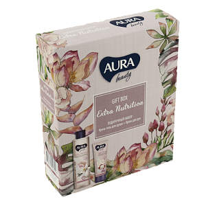 Набор подарочный Aura Beauty Extra Nutrition Крем-гель для душа Сливочная ваниль и Пион 250мл + Крем для рук Тонизирующий 75мл 10482 000000000001202556