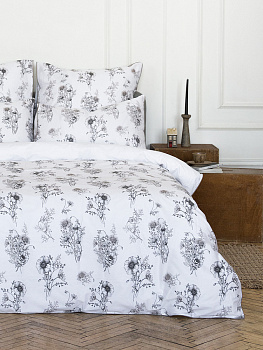 Комплект постельного белья Семейный DE'NASTIA Ботаника принт (наволочки50x70,70x70,пододеяльник145x210,простыня230x260)белый/бежевый сатин-твил хлопок 000000000001230677
